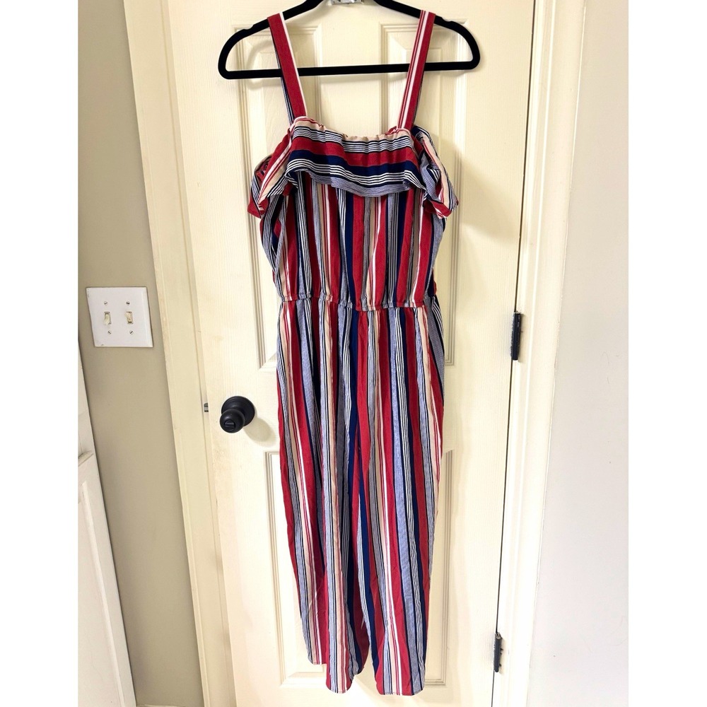 No Boundaries Girls XL Striped Sleeveless Jumpsuit Elastic Waist Square Neck